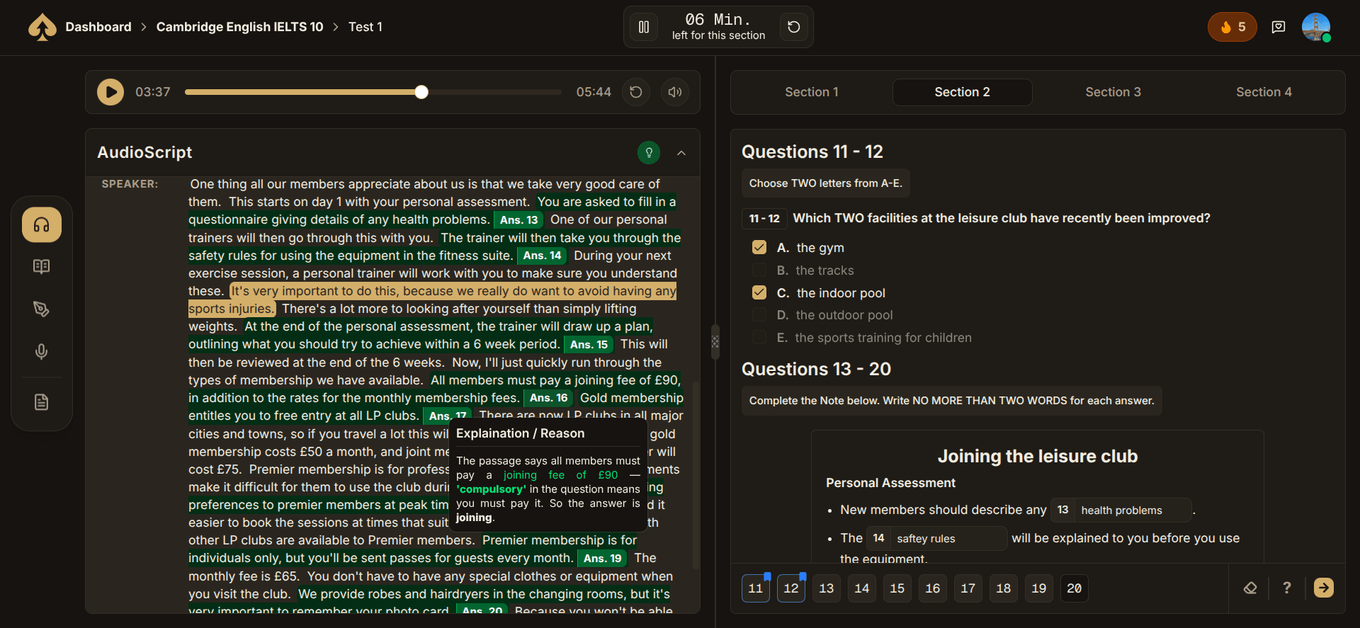 Full audio, transcript, and instant explanations.